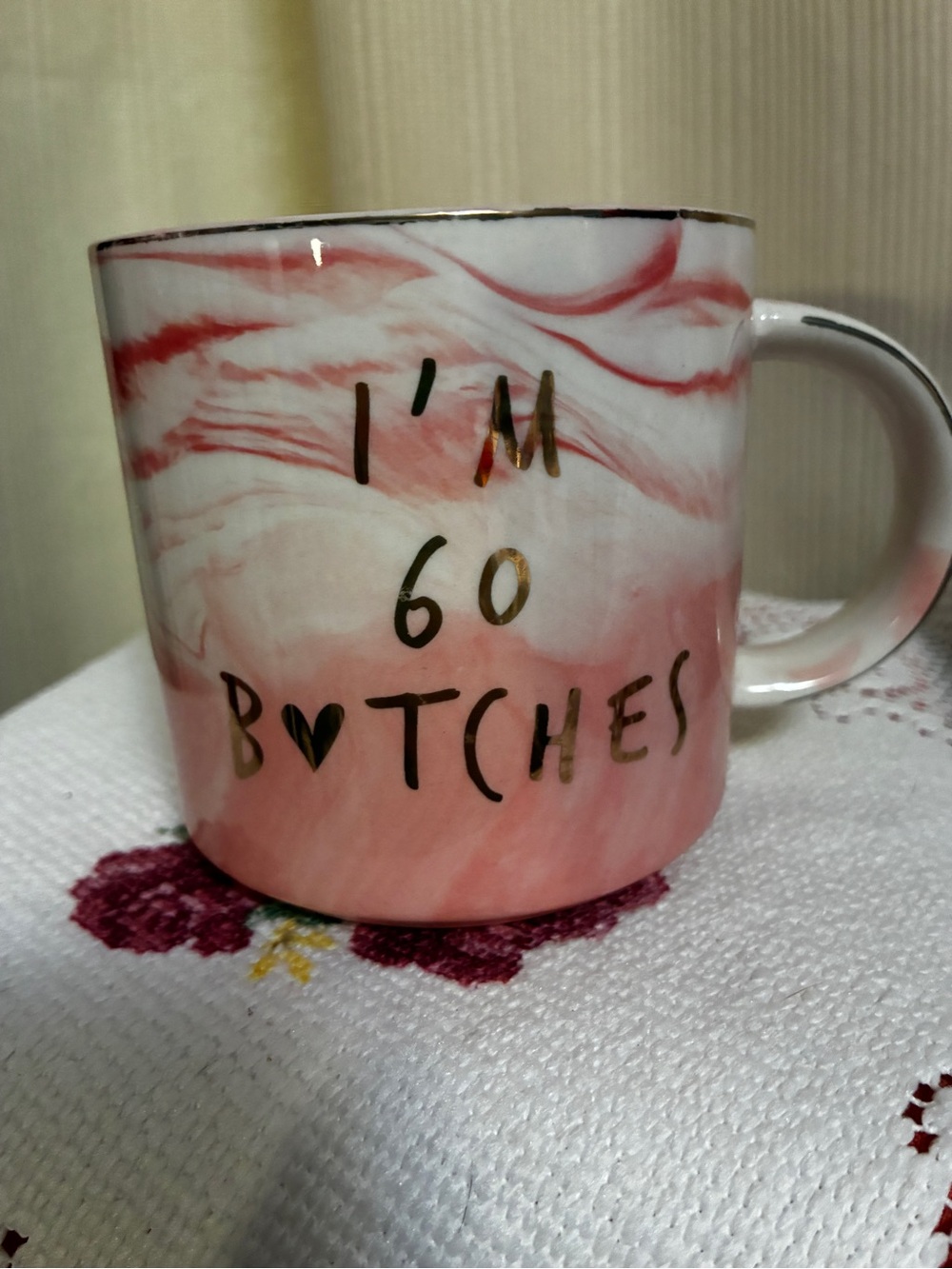 60th birthday coffee mug cup pink marble Hendson Funny gift